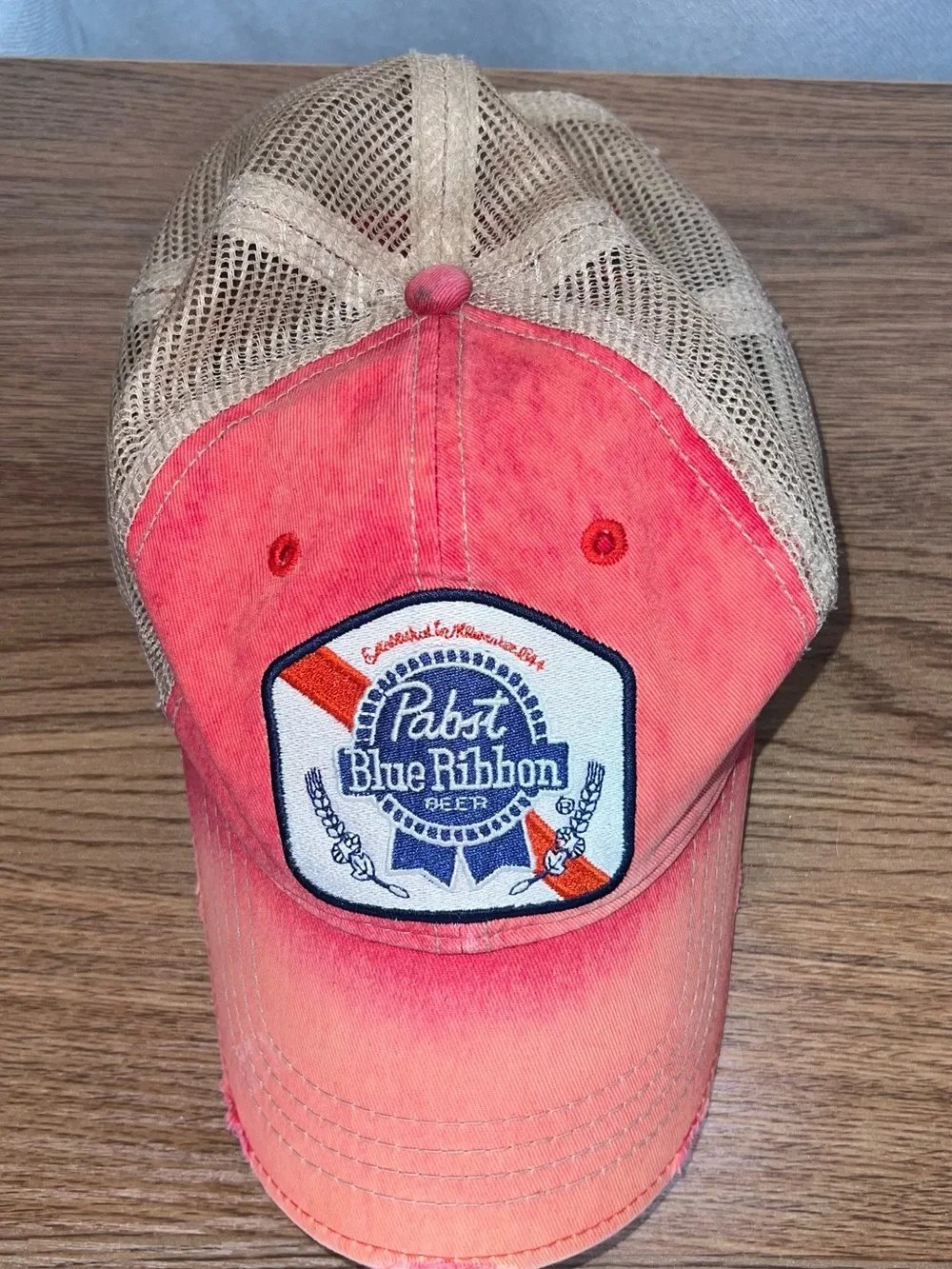 Pabst Blue Ribbon Trucker Hat Snapback Vintage Distressed Mesh Cap
